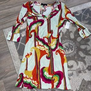 NWT Nieman Marcus t-bags Los Angeles Multicolor Retro Minidress Long Sleeve XS